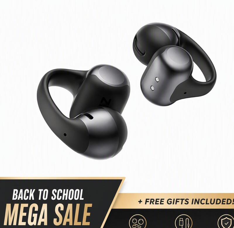 Shokz OpenDots One Black Open-Ear Clip On Headphones, Titanium Arc Frame, 40H Total Playtime, AI Call Noise Reduction, IP54 Waterproof, Dual Device Connection