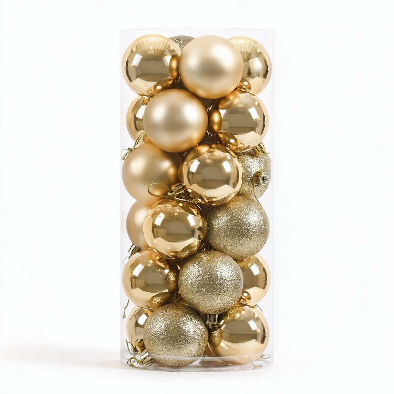 60 mm 24 stuks gouden kerstballen, kerstornamenten, kerstdecoraties voor thuis, kerstboomornamenten, onbreekbaar kunststof kerstballen, feestelijke partyslinger, kamerdecoratie