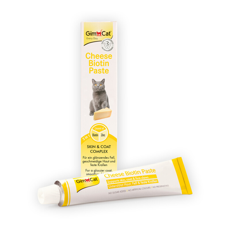 GimCat Cheese Biotin Paste, Mit aromatischem Käse, Zink und Leinöl für Fell, Haut und Krallen, 1 x 100 g