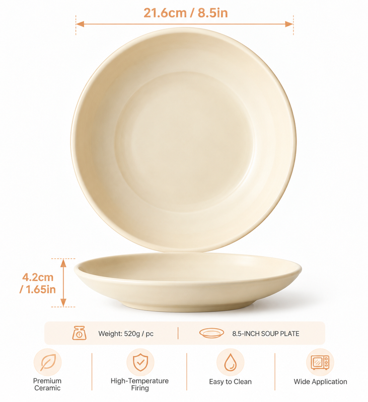 JIWOO ZEN 8,5 Zoll matt orange elegante Keramik Servierschale mittelgroß – ein Muss für Pasta, Salate und Suppen 1 PCS