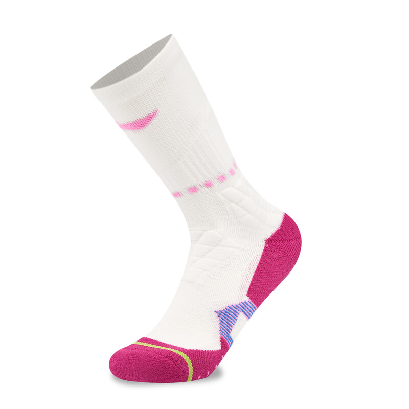 LI-NING Basketball Wear-Resistant Comfortable Breathable Medium-Length Socks White/Hot Pink/Fluorescent Fresh Grass Green XL