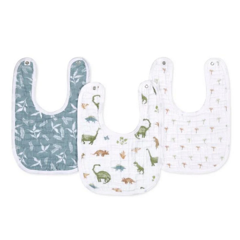 ™ Essentials Cotton Muslin Snap Bibs 3 Pack Dino Jungle
