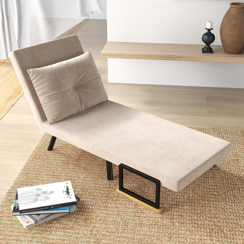 HOMCOM Sofa Bed 1 Seater with Cushion | Velvet Effect Cream Accent Chair & Single Sleeper Chair for Living Room