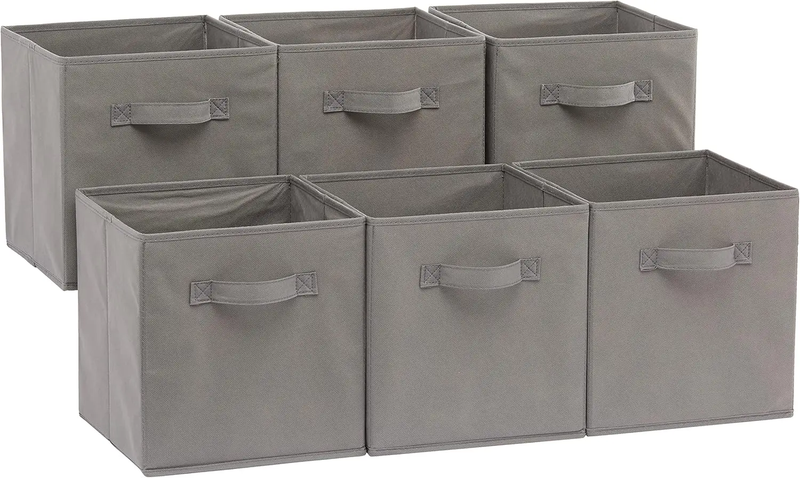 Collapsible Fabric Storage Cubes Organizer with Handles， Gray， 10.5*10.5*11 inch， Pac