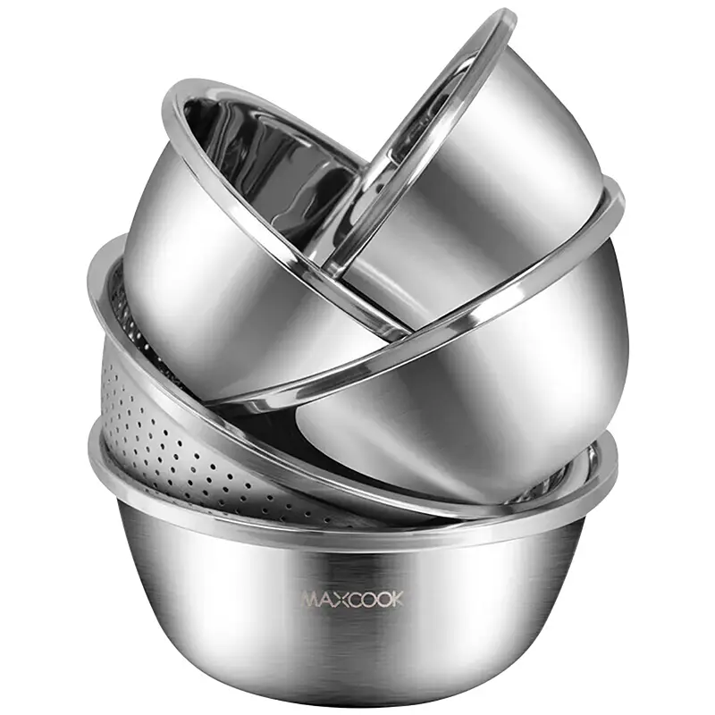 Salad bowl 304 stainless steel Five-piece basin and sieve set Increase and thicken ve