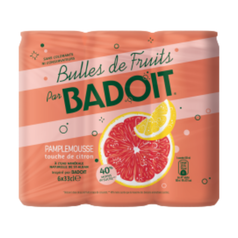 Eau Gazeuse Aromatisée Pamplemousse Touche De Citron Badoit Le Pack De 6 Canettes De 33cl - vue 1