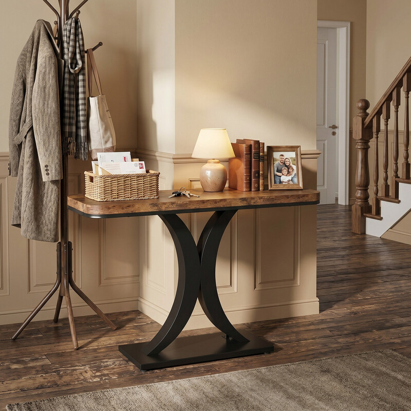 LANTINE Console Table, Industrial Hallway Table for Entrance Area, 100 cm Entrance Tables, Narrow Sofa Table, Side Table for Living Room, Rustic Brown