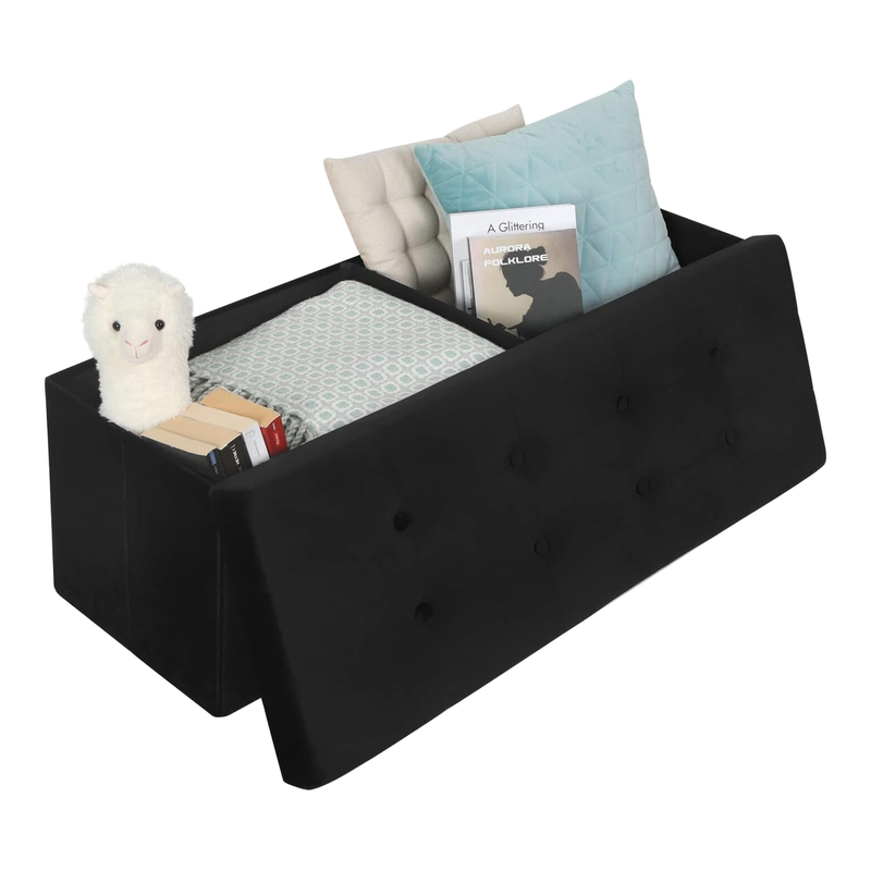 WOLTU Faltbare Aufbewahrungsbank, 110 cm, 118 L, Samt, Schwarz, bis 300 kg, Ottoman