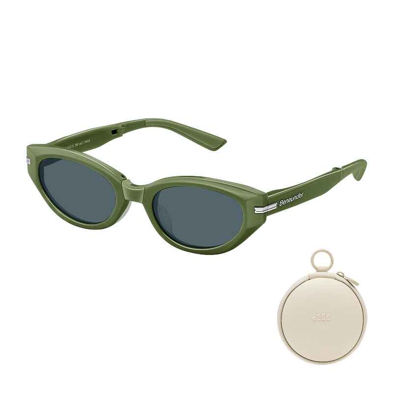 FD315-CN306, Cat-Eye Foldable Sunglasses, Green Frame, Grey Lenses