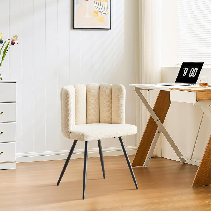 Fabric Dining Chairs Set of 2 Vanity Chair with Petal Back and Metal Legs, Modern Mak