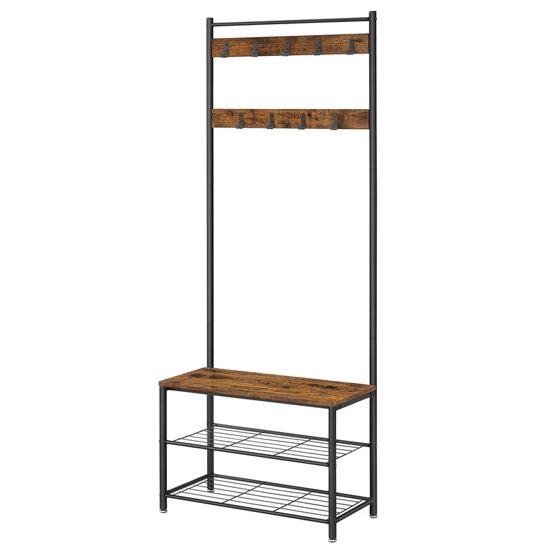 Ochama X Songmics Ochama Coat Rack, Hall Tree With Shoe Storage Bench, 32 X 70 X 175 Cm, Industrial, Rustic Brown And Black