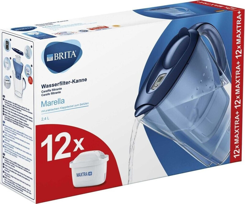BRITA waterfilterkan Marella Cool white (2,4L) incl. 12x MAXTRA PRO All-in-1 filter die PFAS*, chloor en kalkaanslag vermindert - past in de koelkastdeur - met digitale vervangingsindicator