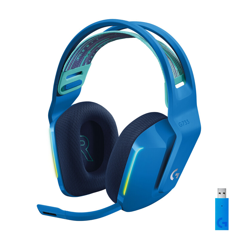 Logitech G733 LIGHTSPEED kabelloses Gaming-Headset mit 40 mm Treibern, Mikrofon, LIGHTSYNC RGB und 29h Akku in Blau