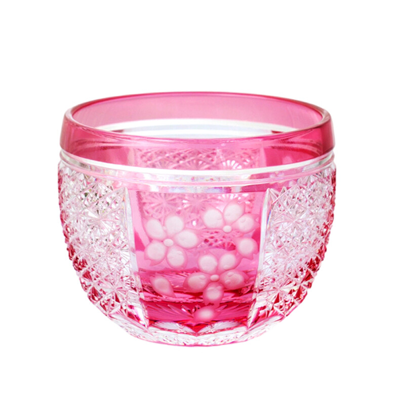 Jewel Kiriko Sakura Kikutsunagi, Edo Kiriko, Unki-stijl, handgeslepen kristallen tumbler, roze robijn overlay glas, traditioneel Japans vakmanschap whisky sake glas, ideaal voor verzameling & thuisgebruik, verpakking van 1