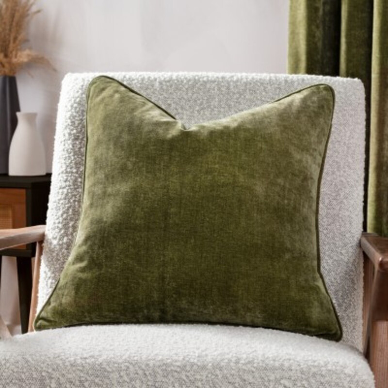 Yard Outdoor Cushion Cover: Heavy Chenille Square Pillow Protector, Olive Green 50cm x 50cm, Water Resistant