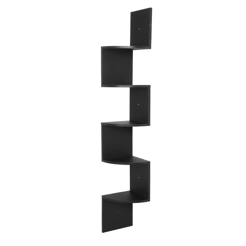 WOLTU Wandregal Schwarz Eckregal Hängend CD DVD Regal Bücherregal Zickzack 5 Regalböden 25x25x156cm, für Büro, Wohnzimmer, Schlafzimmer, Küche