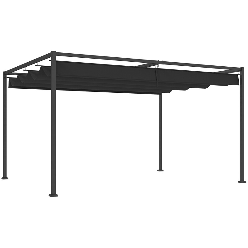 Outsunny 4 x 3(m) Metal Outdoor Pergola with Retractable Roof, Outdoor Gazebo Canopy Shelter with Drainage Holes for Garden, Patio, Lawn, Black