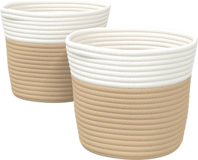 vidaXL Katoenen opbergmanden - 2 stuks, 24 x 18 cm, Beige en Wit