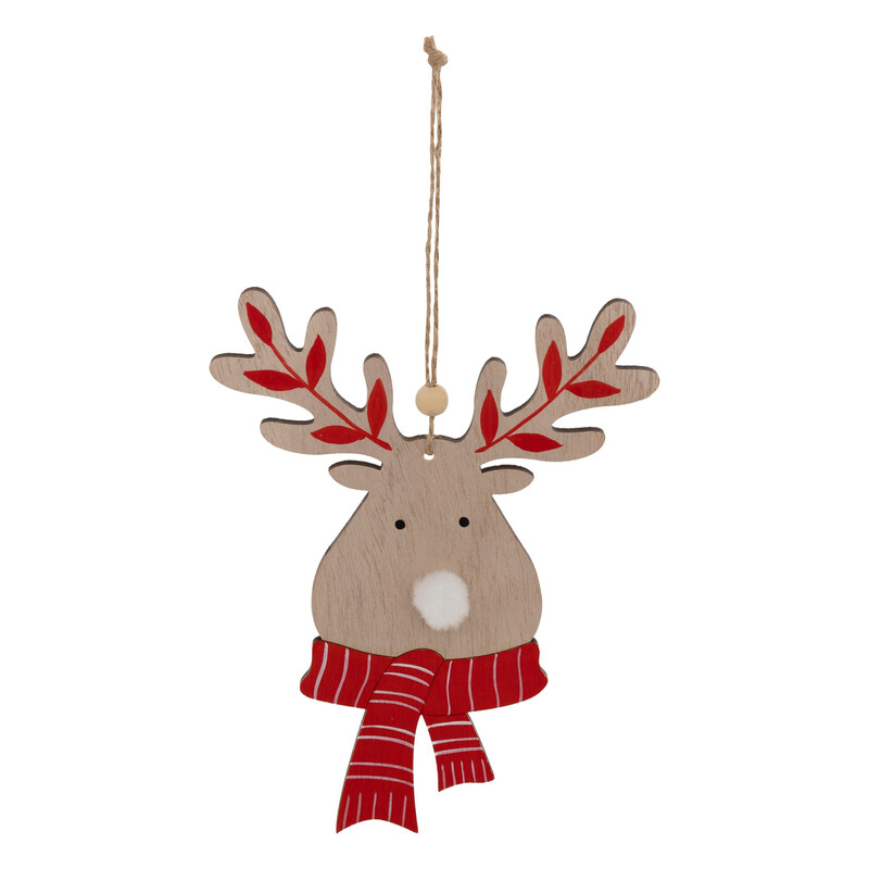 Feeric Houten Rendier Decoratie - Rood, 17 cm
