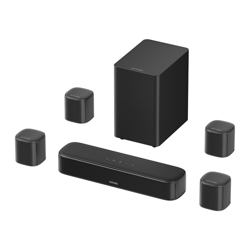 Ultimea Aura S4T 7.1-Kanal TV-Soundbar mit 4 Surround-Lautsprechern, Heimkino-Soundsystem mit 5,25" Subwoofer, App-Steuerung, HDMI/OPT/AUX, 350W