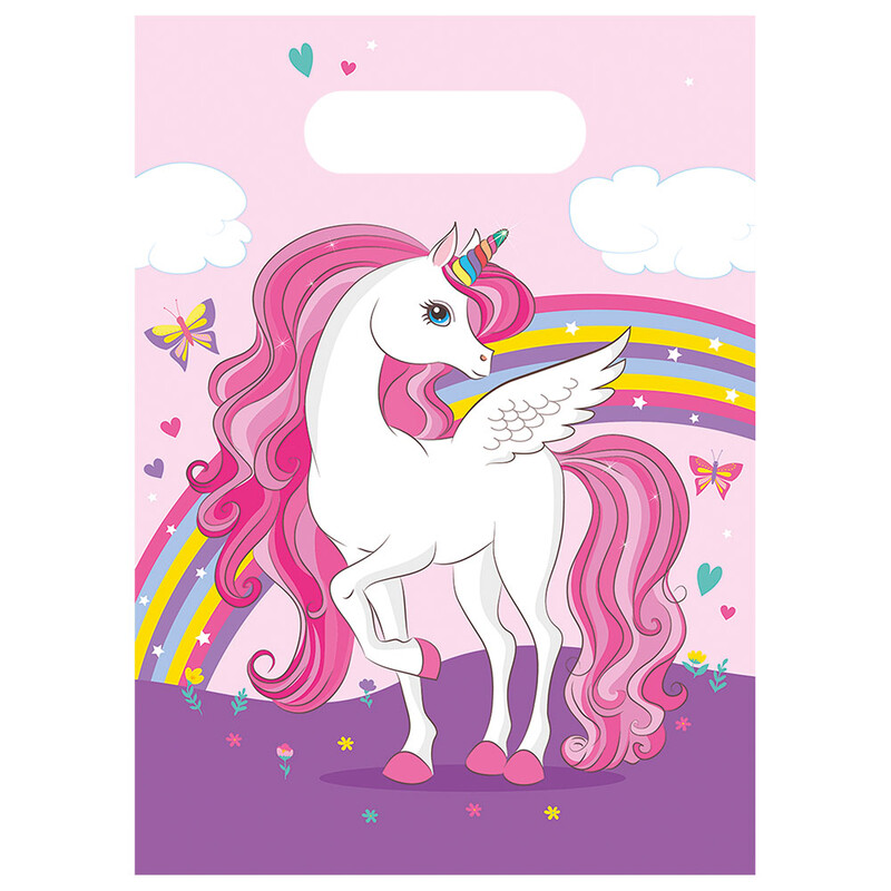 Unicorn Rainbow Plastic Party Bags 6 Pack