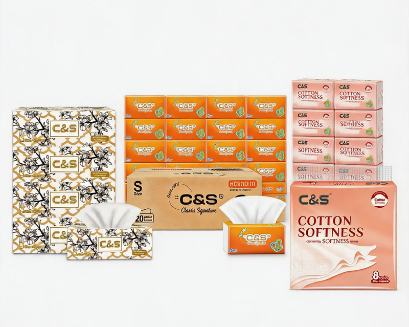 C&S selectie gezichtstissues - C&S gezichtstissues 2400 vellen (120*20)*1 + C&S reliëftissues 720 vellen (90*8)*1 + C&S doostissues 424 vellen (4 dozen)*1