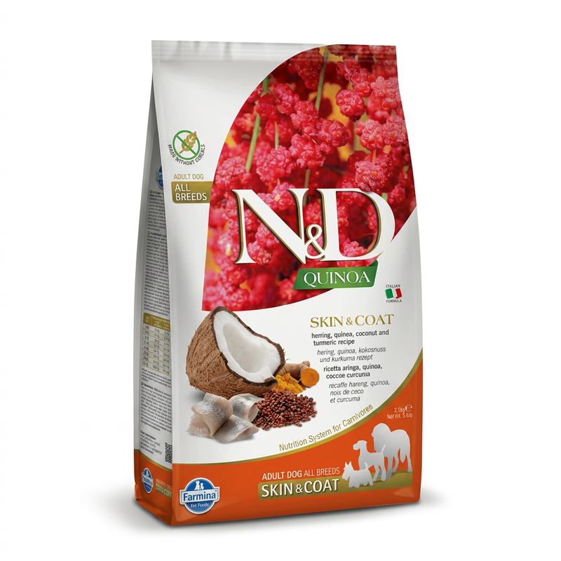 Farmina Quinoa-Fellergänzung (Hering, Quinoa, Kokosnuss und Kurkuma) Hundefutter für ausgewachsene Hunde 2,5 kg