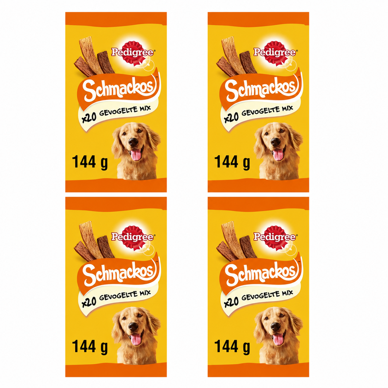 Pedigree Schmackos Hondenvoer Snacks, Kip 4x144 g (4-pack, 80 stuks)