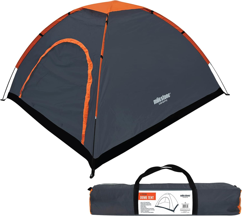 Milestone Orange Camping Dome Tent 4 Person Water Resistant Charcoal
