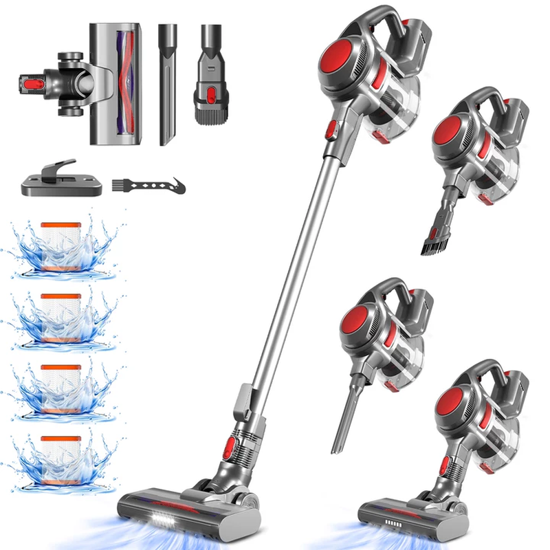 Daynee XL618A draadloze stofzuiger, 55 min | 52 kPa draadloze stofzuiger met 1,6 L stofreservoir, draadloze stofzuiger, stofzuiger voor harde vloeren, tapijten en huisdierenhaar