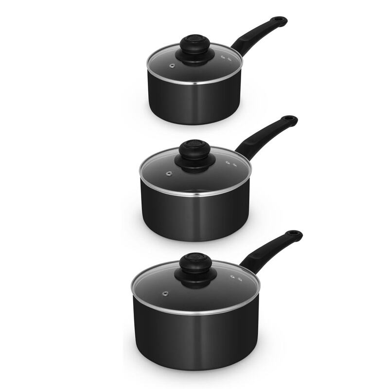 Townhouse 3 Piece Saucepan Set， Black