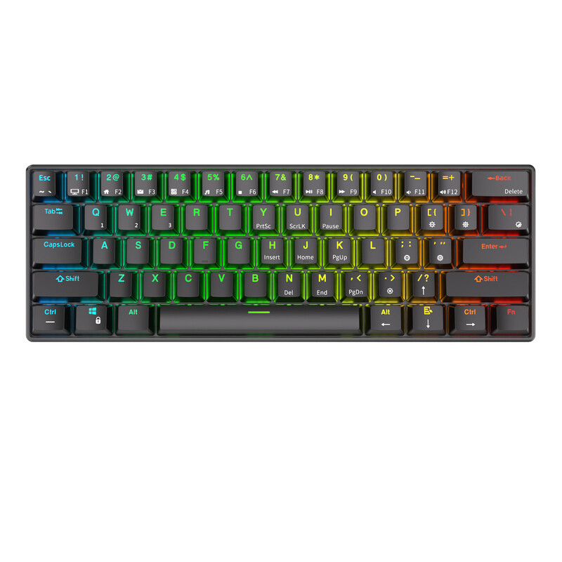 RK ROYAL KLUDGE RK61 60% Gaming Keyboard, Tri-mode / RGB / Hot-swap Mechanisch Toetsenbord met 61 toetsen zonder conflicten, Hot-swappable PC-gamingtoetsenborden voor Windows en Mac, Stille rode schakelaars - Zwart