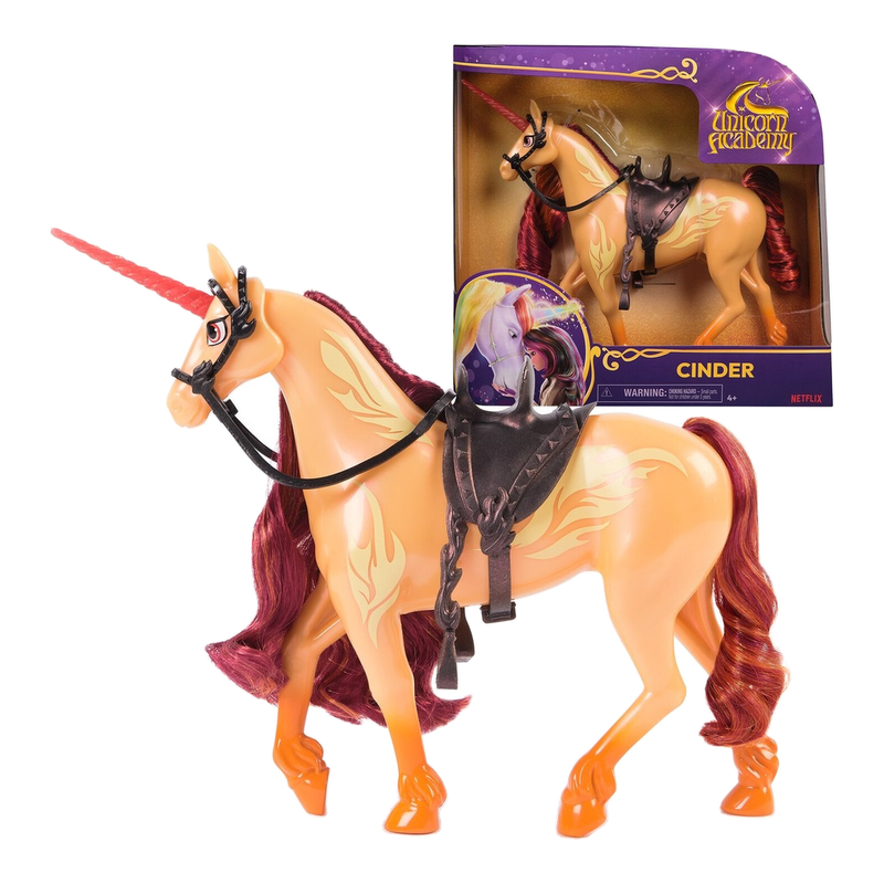 Unicorn Academy Cinder speelfiguur met 2 rijdaccessoires - 28 cm, multikleur