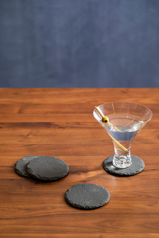 Handcrafted Set of 4 Slate Round Coasters, Durable Natural Slate Four Coasters, Versa