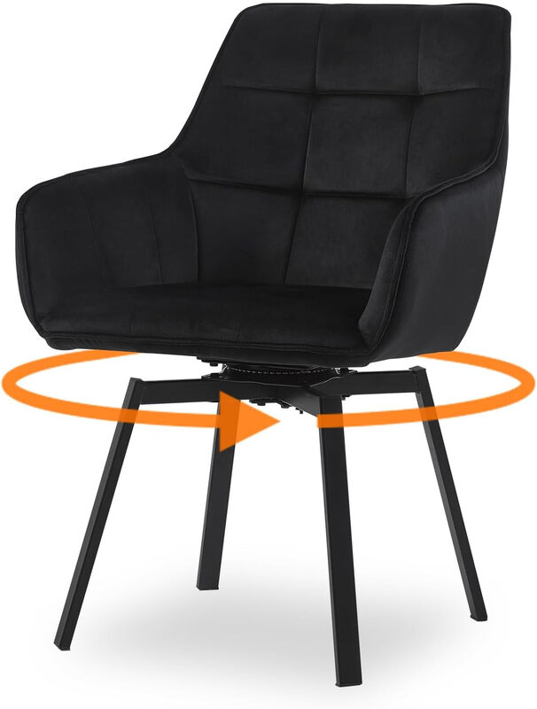 CLIPOP Single Dining Chair Velvet Padded Seat 360°Swivel Armchair with Backrest and Metal Legs,Rotatable Desk Chair for Home Office/Living Room/Bedroom 0199-s velvet black 54*59*83 cm