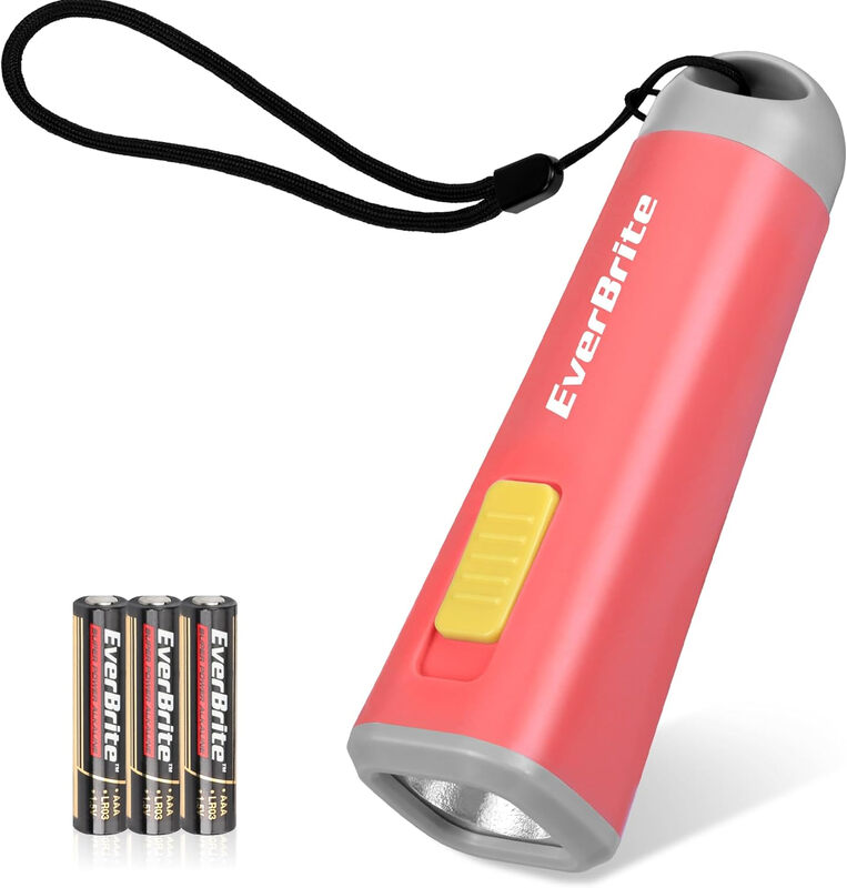 EverBrite Mini LED Kids Flashlight - Lightweight (46g) Torch with Soft Yellow Light for Reading, Camping, and Emergencies - Gift for Children, Coral Red