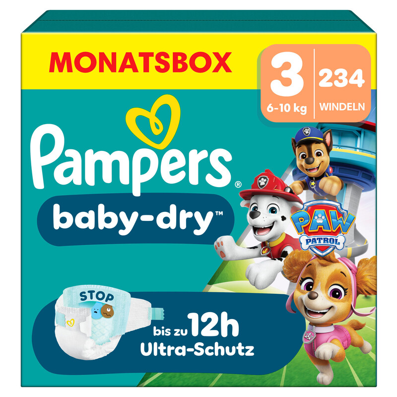 Pampers Baby-Dry Paw Patrol Edition Größe 3, 234 Windeln, 6Kg-10Kg, Bis Zu 100% Auslaufschutz & Komfort Die Ganze Nacht
