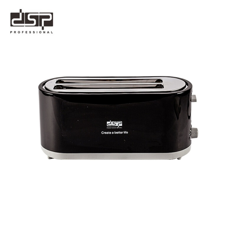DSP 4-sleufs broodrooster, 1400 W, 7 bruiningsstanden, automatische uitwerping, anti-klemfunctie, snoeropberging en antislip kruimellade, roestvrijstalen broodrooster voor brood, bagels en wafels, zwart (Model: KC2046)