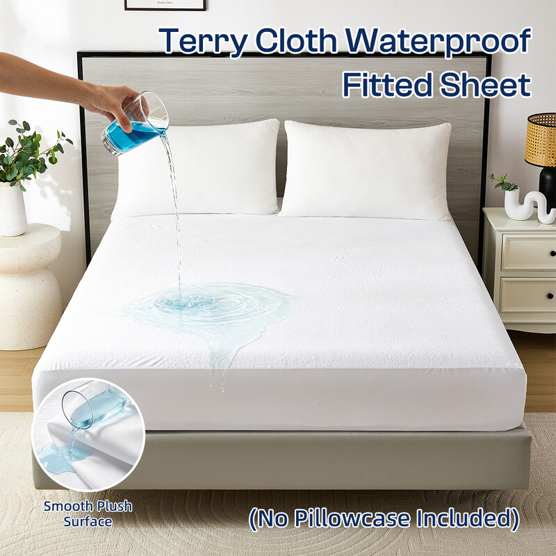 XLLX Waterdichte beddengoed matrasbeschermer, Ademend, Matrastopper, 30 cm extra diepe hoeslaken, Rondom elastisch, 100% polyester, (Wit, 180 x 200 cm)
