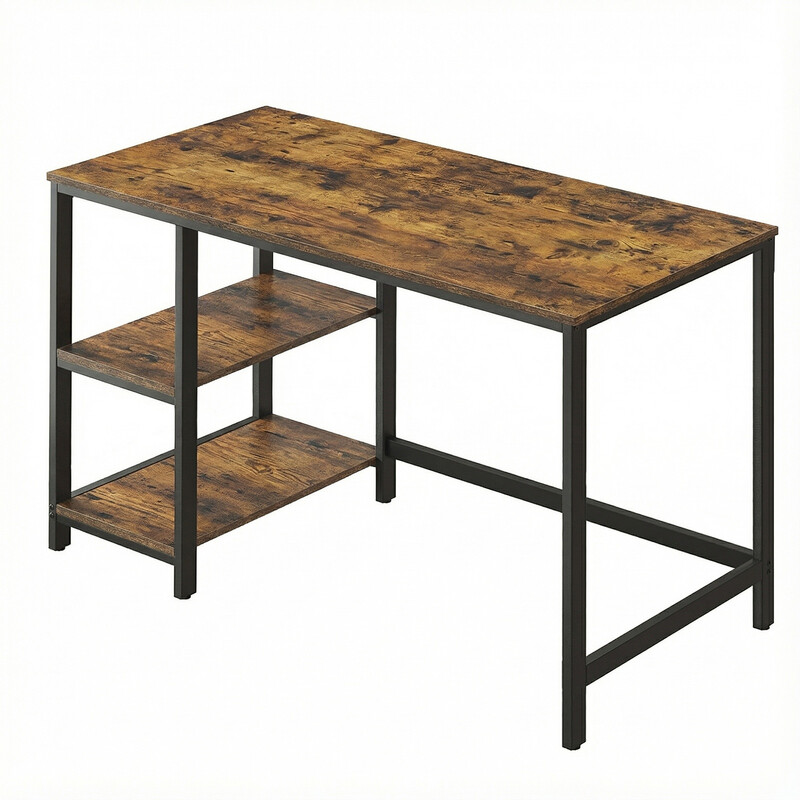 JOYFURNOS Office Desk, Computer Desk, 120 x 60 x 76 cm, Industrial Table for Study, Brown and Black