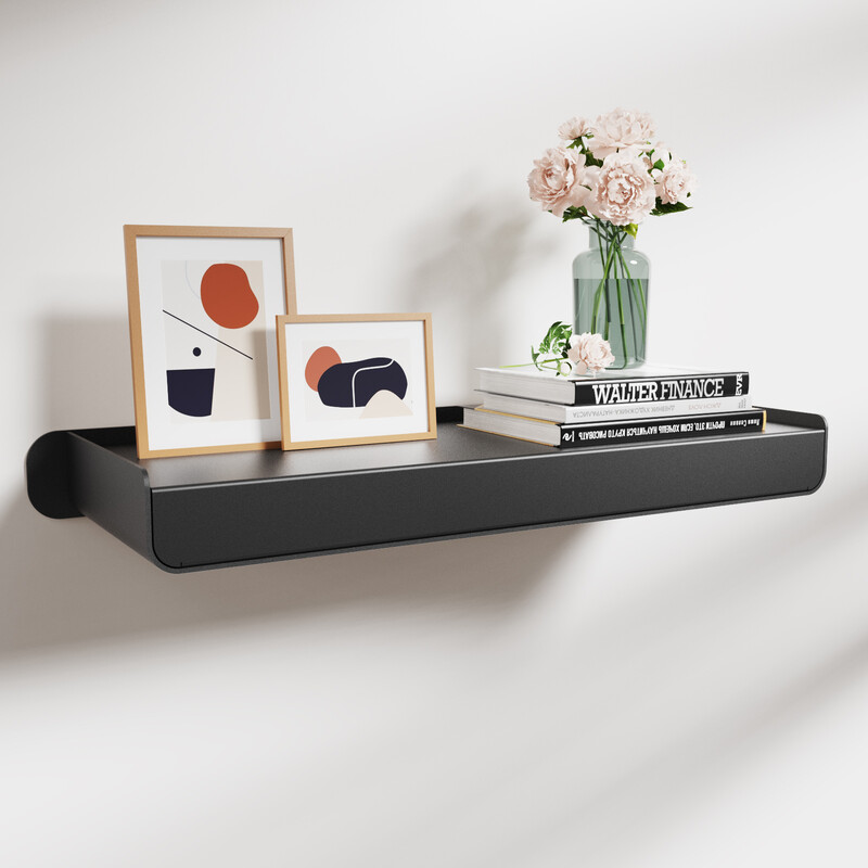 KAPANOU Black Wall Mounted Wall Display Shelves, Wall-Mounted Aluminum Bookshelf for Book Storage, Bathroom, Living Room, Bedroom, Kitchen, Modern and Extra Sturdy Hanging Shelves for Home Decor, New Year Sale, Top Gift Option
