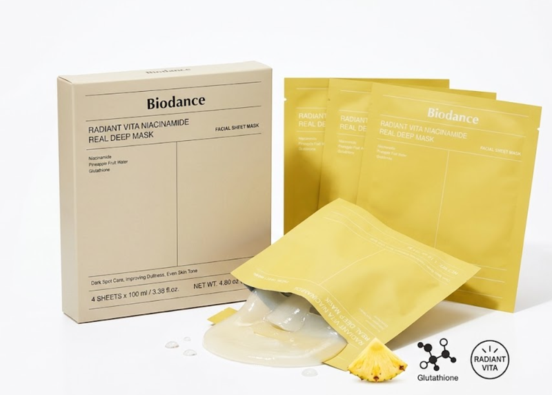 Biodance Strahlende Vita Niacinamid Realdeep Maske 1 Box (34 G * 4 Stück) Gelb