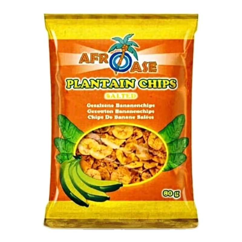 Afroase Zoute Bakbananen Chips - Knapperige en hartige snack gemaakt van groene bakbananen, 80 g verpakking
