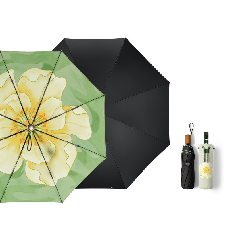 Beneunder BM398 Three-Layer Thickened Black Coating Sun Umbrella, Green Floral