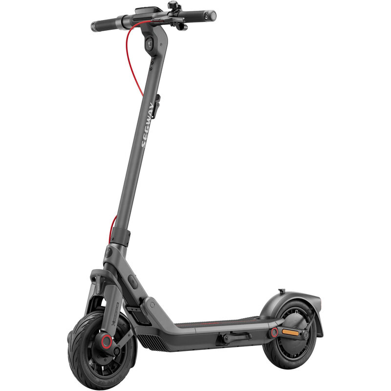 Segway-Ninebot E3 Pro D E-Scooter – 20 km/h, 55 km Reichweite, 800 W Motor, Front-/Rahmendämpfung, Schlauchlose selbstschließende Reifen, Apple Find My, Schwarz/Silber/Rot