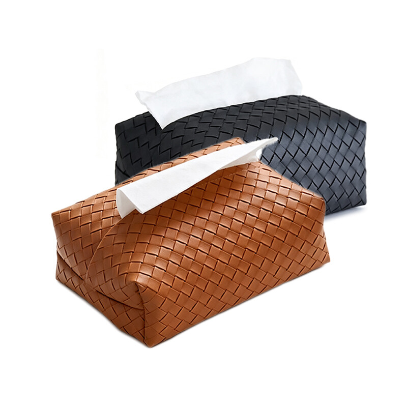 JORDAN&JUDY 2-Piece Woven Pattern Tissue Holder, Home Living Room Tissue Box, Brown & Black