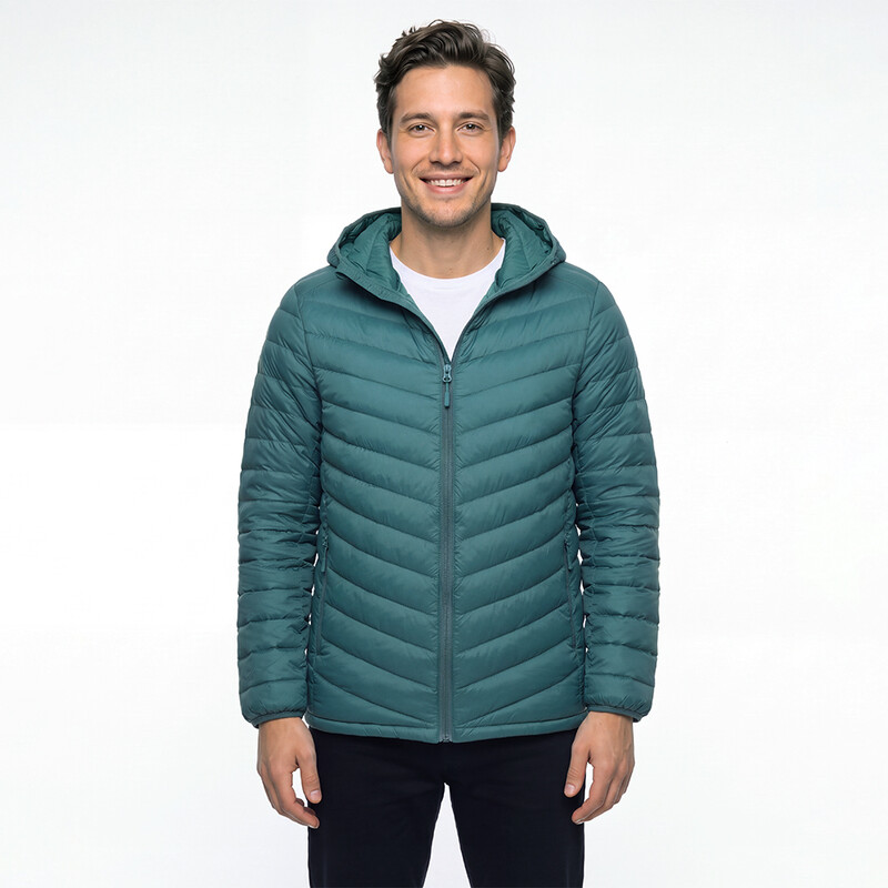 Mobi Garden Herren Daunenjacke für Outdoor-Sport: Leicht, mit Kapuze, in Grün, Größe XL, perfekt für Abenteuer.
