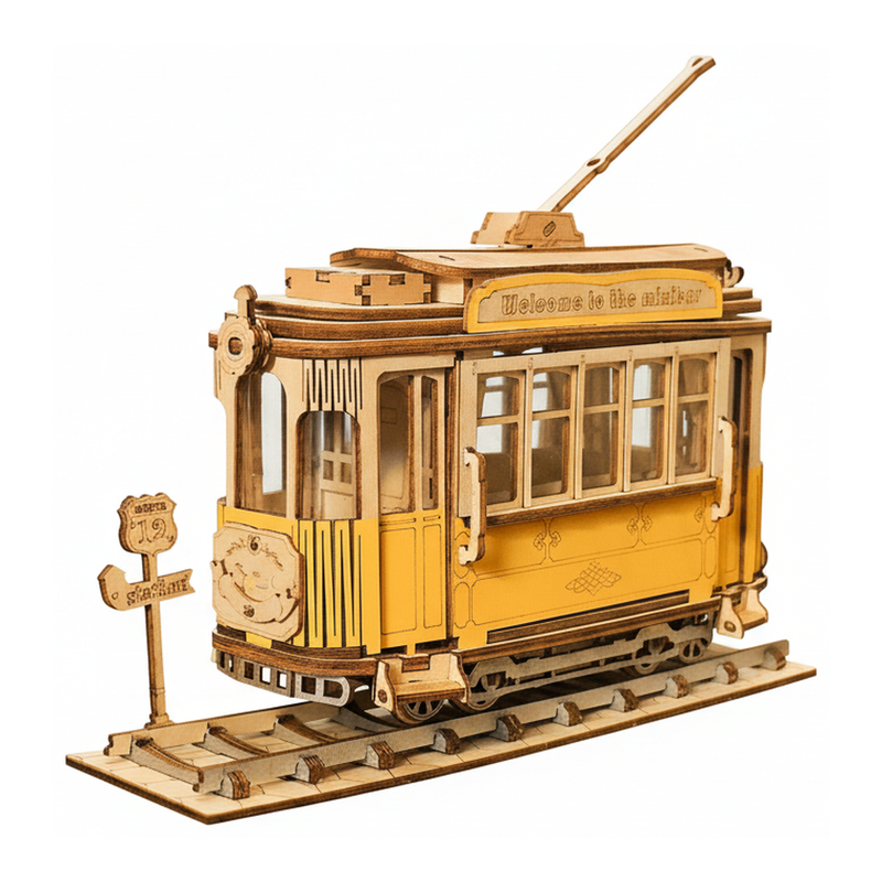 Robotime Rolife 3D houten trambus bouwset/puzzelset voor volwassenen - houtbewerkingset,Wooninrichting, boekenkastdecoratie,Handgemaakte cadeaus voor volwassenen en tieners,Onderwijs speelgoed