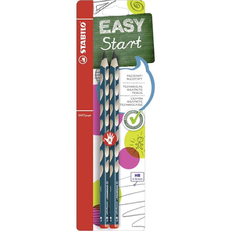 EASYgraph - Ergonomic Graphite Pencil - Right-Handed - Pack of 2 - Petrol - Degree HB