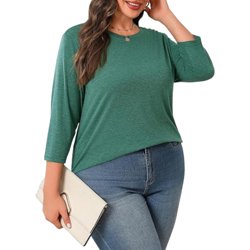 Plus Size Tops for Women 3/4 Sleeve Casual T Shirts Loose fit Tunic Blouse (Green， 4X